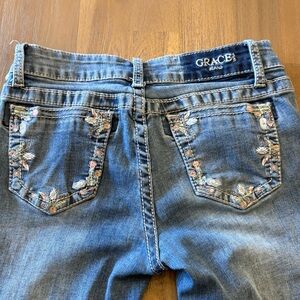 Grace Juniors/Women's Jeans with Floral Embroidery